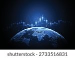 Business candle stick graph chart of stock market investment trading with global background design. Bullish point, Trend of graph. Vector illustration