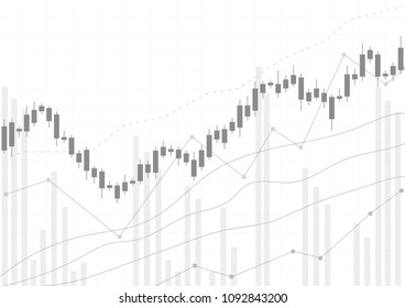 Gráfico gráfico de barras de velas de negocios de la inversión en el mercado de valores en un diseño de fondo oscuro. Punto en blanco, Tendencia del gráfico. Ilustración del vector