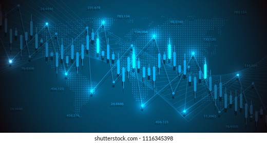 Business candle stick graph chart of stock market investment trading on blue background design. Vector illustration.
