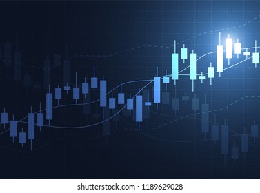 Business candle stick graph chart of stock market investment trading on dark background design. Bullish point, Trend of graph. Vector illustration