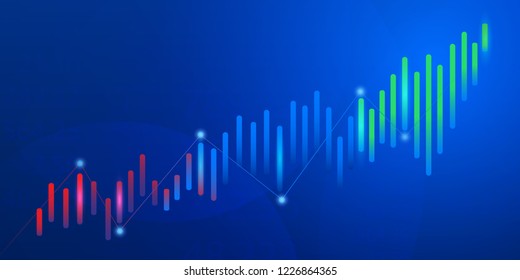 Business Candle Stick Graph Chart Of Stock Market Investment Trading On Blue Background.Bullish Point, Trend Of Graph. Vector Illustration.