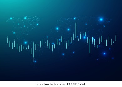 Diagramm mit Business-Kerzen-Stock-Diagrammen des Börsenhandels auf dunklem Hintergrund. Bullischer Punkt, Trend der Grafik. Vektorgrafik