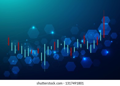 	
Business candle stick graph chart of stock market investment trading on dark background design. Bullish point, Trend of graph. Vector illustration
