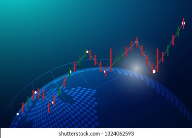 	
Business candle stick graph chart of stock market investment trading on dark background design. Bullish point, Trend of graph. Vector