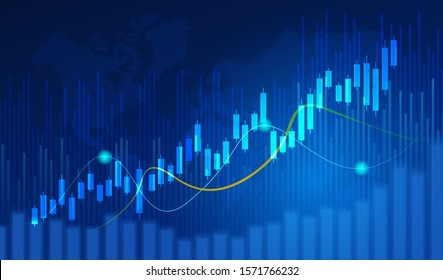 Business candle stick graph chart of stock market investment trading on blue background. Bullish point, Trend of graph. Eps10 Vector illustration.