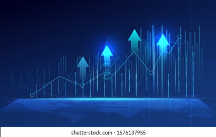 Business candle stick graph chart of stock market investment trading on blue background. Bullish point, Trend of graph. Eps10 Vector illustration.