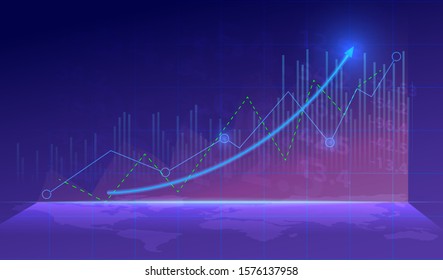 Business candle stick graph chart of stock market investment trading on blue background. Bullish point, Trend of graph. Eps10 Vector illustration.	