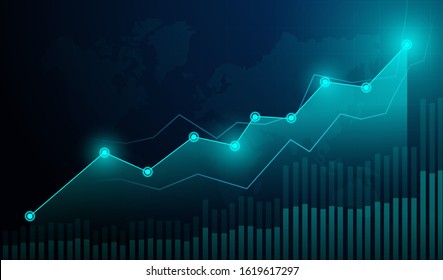 Business candle stick graph chart of stock market investment trading on blue background. Bullish point, Trend of graph. Eps10 Vector illustration.