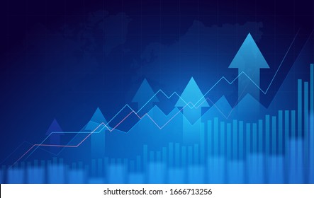 Business candle stick graph chart of stock market investment trading on blue background. Bullish point, Trend of graph. Eps10 Vector illustration.