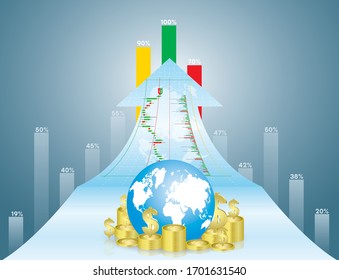 Business candle stick graph chart of stock market investment trading. Concept of strategy, analytics, successful result and profit growth. trend of graph vector design.