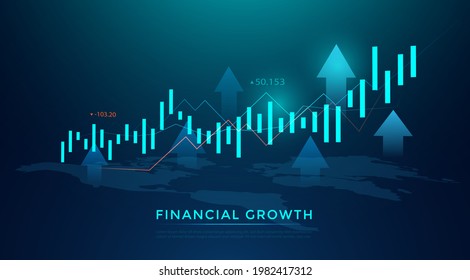 Business candle stick graph chart of stock market investment trading on blue background. Bullish point, up trend of graph. Economy vector design