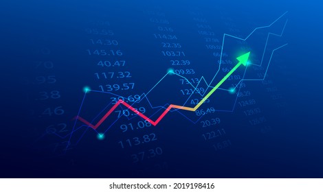 Gráfico gráfico de velas de negocios de inversión en bolsa con fondo azul. Punto bullish, tendencia ascendente del gráfico. Diseño de vectores económicos