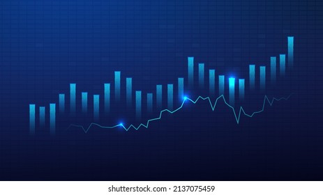 Business candle stick graph chart of stock market investment trading on blue background. Bullish point, up trend of graph. Economy vector design - Shutterstock ID 2137075459
