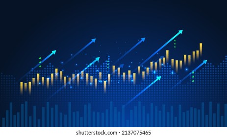 Business candle stick graph chart of stock market investment trading on blue background. Bullish point, up trend of graph. Economy vector design