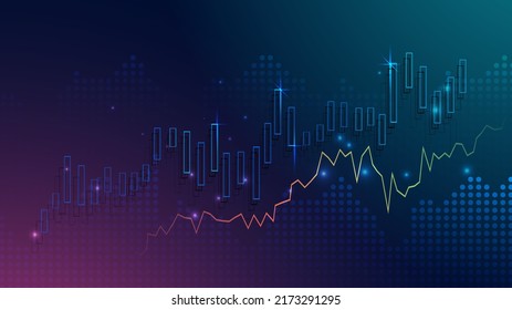 Business candle stick graph chart of stock market investment trading on blue background. Bullish point, up trend of graph. Economy vector design svg
