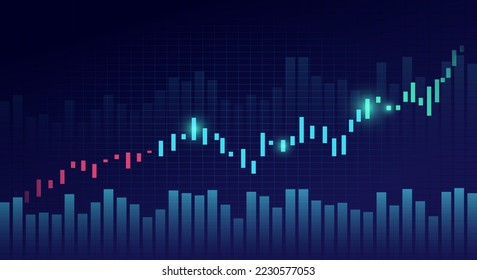 Business candle stick graph chart of stock market investment trading on blue background. Bullish point, Trend of graph. Eps10 Vector illustration