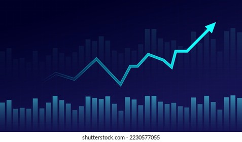 Kurstabelle für Business Candle-Stock-Diagramme über den Wertpapierhandel auf blauem Hintergrund. Bullischer Punkt, Trend der Grafik. Eps10 Vektorgrafik