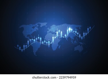 Diagramm mit Business-Kerzen-Stock-Diagrammen des Börsenhandels auf weißem Hintergrund. Bullischer Punkt, Trend der Grafik. Vektorgrafik