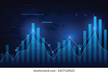 Business candle stick graph chart of stock market investment trading on blue background. Bullish point, Trend of graph. Eps10 Vector illustration.