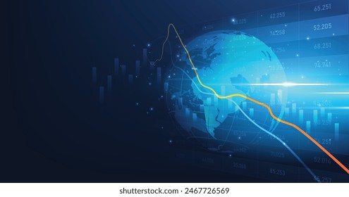 Vela de negocios gráfico gráfico gráfico de la inversión en el mercado de valores trading.Globo y gráfico de gráfico de mercado de valores diagrama.Concepto de comercio. 