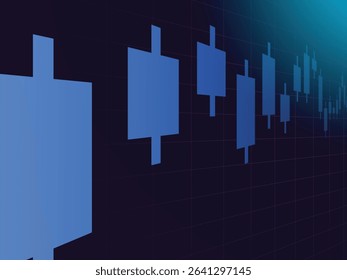 Business candle stick graph chart trading on dark blue background design. Vector