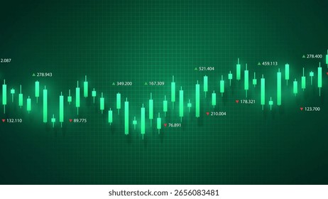Gráfico del palillo de la vela del negocio del comercio de la inversión del mercado de valores, punto alcista, punto bajista. tendencia del diseño del Vector del gráfico. Fondo del gráfico de crecimiento de acciones, tecnología financiera.