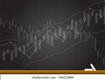 Business candle stick graph chart of stock market investment trading on dark background design. Bullish point, Trend of graph. Vector illustration