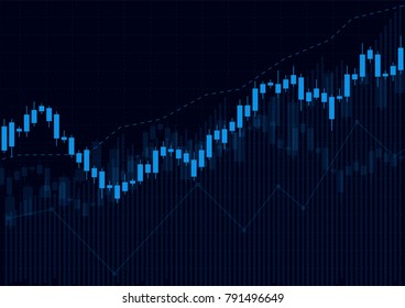Business candle stick graph chart of stock market investment trading on dark background design. Bullish point, Trend of graph. Vector illustration