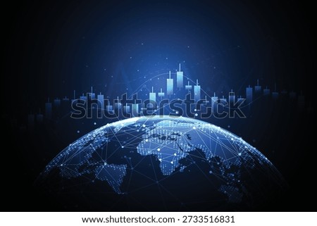 Business candle stick graph chart of stock market investment trading with global background design. Bullish point, Trend of graph. Vector illustration