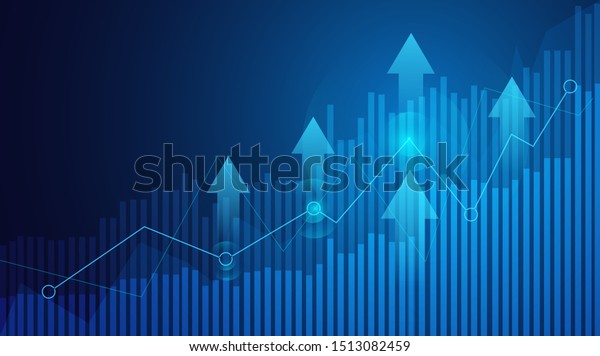 Business candle stick graph chart of stock\
market investment trading on blue background. Bullish point, Trend\
of graph. Eps10 Vector\
illustration.