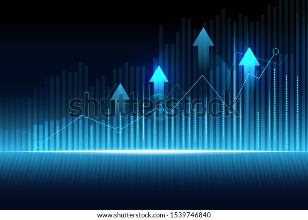 Business candle stick graph chart of stock\
market investment trading on blue background. Bullish point, Trend\
of graph. Eps10 Vector\
illustration.