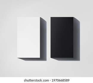 Business card 3d realistic mockup. Vertical 90x50 mm business card mock up with shadow on white background. Vector illustration.