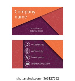 Business card with abstract background of lines. Space for company name, address, phone, email. Visit card blank, template.  Business card set design. Vector illustration.