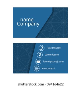 Business card with abstract background of lines. Space for company name, address, phone, email. Visit card blank, template.  Business card set design. Vector illustration.