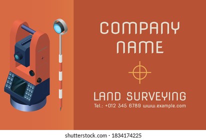 business card or ad with total station for land surveying company.