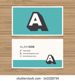 Business card with alphabet letter A. Vector template editable. Vintage design. 