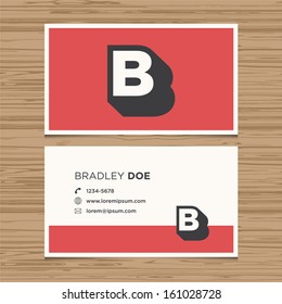 Business card with alphabet letter B. Vector template editable. Vintage design. 