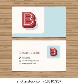 Business card with alphabet letter B. Vector template editable. Vintage design. 