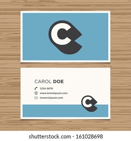 Business card with alphabet letter C. Vector template editable. Vintage design. 