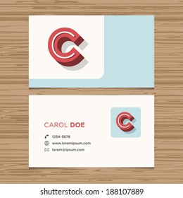 Business card with alphabet letter C. Vector template editable. Vintage design. 