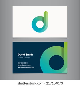 Business card with alphabet letter d.