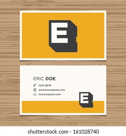 Business card with alphabet letter E. Vector template editable. Vintage design. 