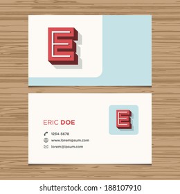 Business card with alphabet letter E. Vector template editable. Vintage design. 