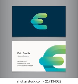 Business card with alphabet letter e.