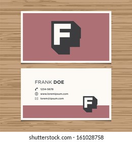 Business card with alphabet letter F. Vector template editable. Vintage design. 