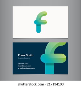 Business card with alphabet letter f.