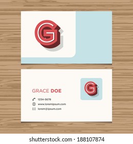 Business card with alphabet letter G. Vector template editable. Vintage design. 