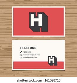 Business card with alphabet letter H. Vector template editable. Vintage design. 