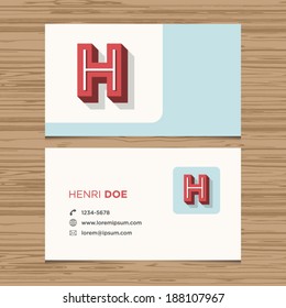 Business card with alphabet letter H. Vector template editable. Vintage design. 