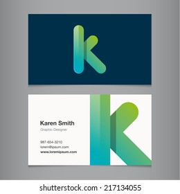 Business card with alphabet letter k.